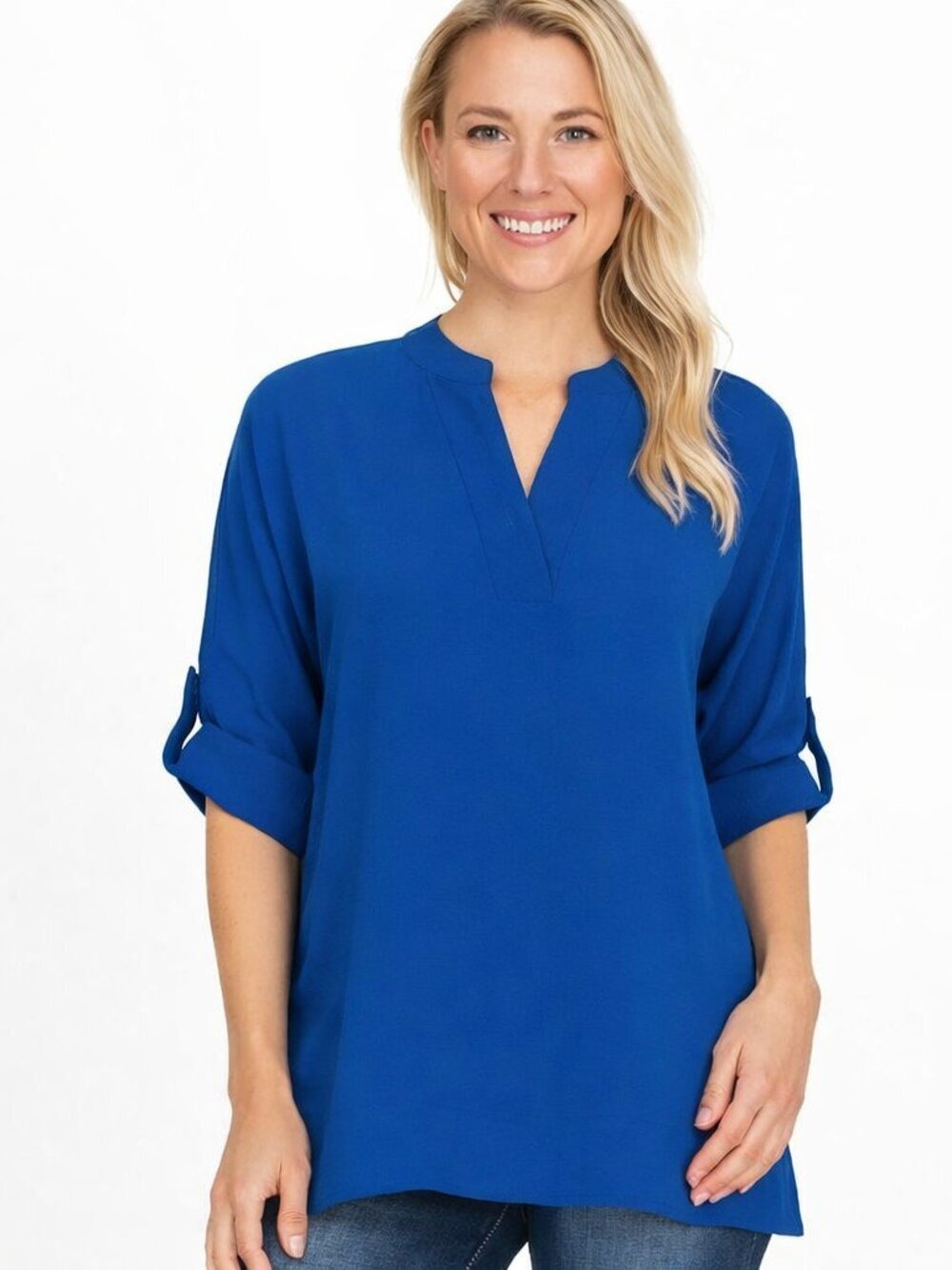 Joan Vass Azure Blue Dolman Sleeve Blouse | Size L | Chic & Breezy NWT